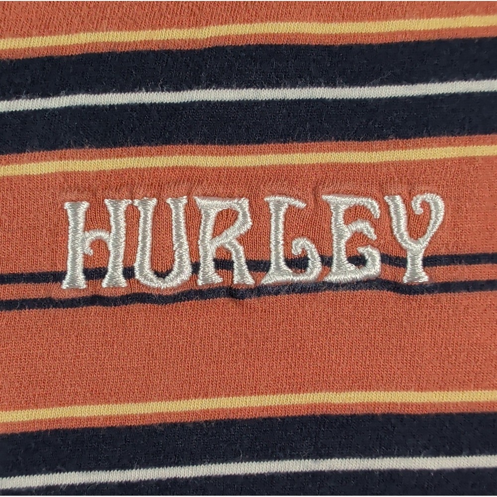 HURLEY T-Shirt Men's Large Monarch Stripe Redwood Orange Beach Soft Casual Retro - Picture 6 of 7